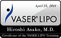 Certificate of the VASER LIPO Training, Hiroshi Asako, M.D.
